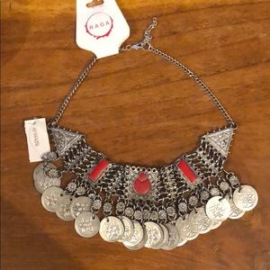 Silver necklace with red stones